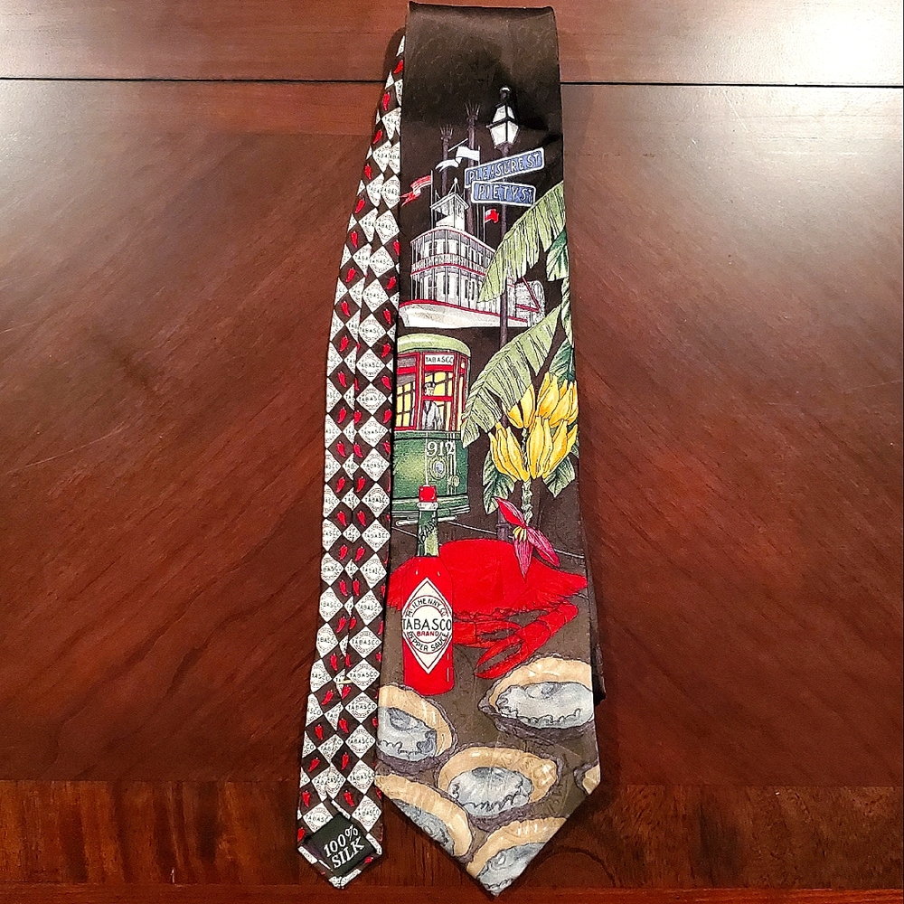 27) TABASCO 💯% Silk Tie Very Rare Hard to Find New Oleans Streets & Seafood 🦀